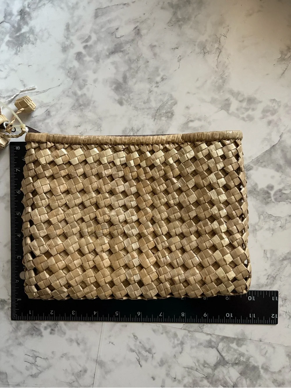 Woven Straw Zip Pouch Set in Natural